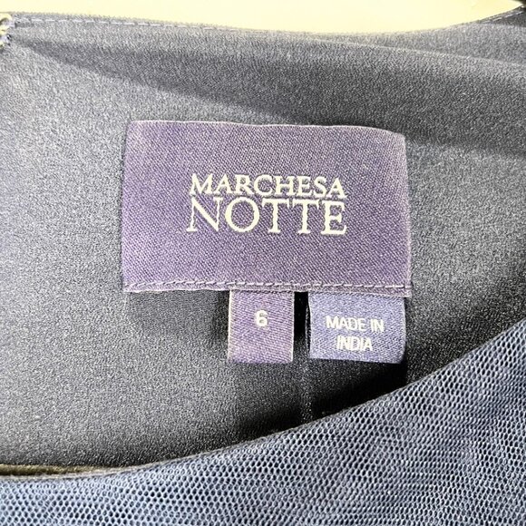 Marchesa Notte Navy Blue Tunic-Cut 3D Flowers Cocktail Dress $795 - Picture 5 of 9